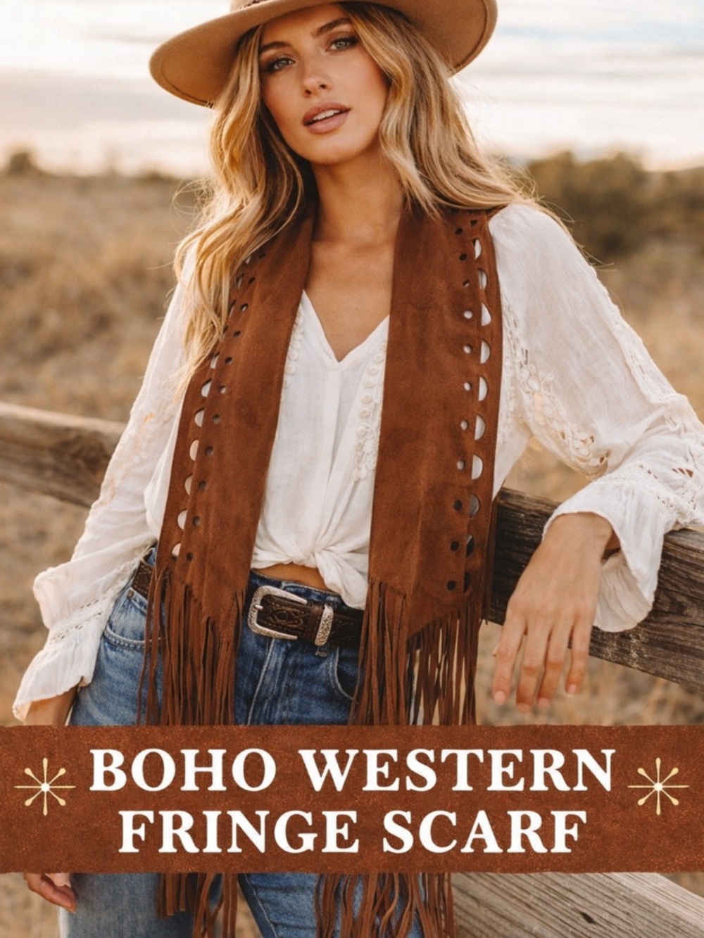 Boho Western Fringe Scarf in Brown/ Nashville inspo 🤠